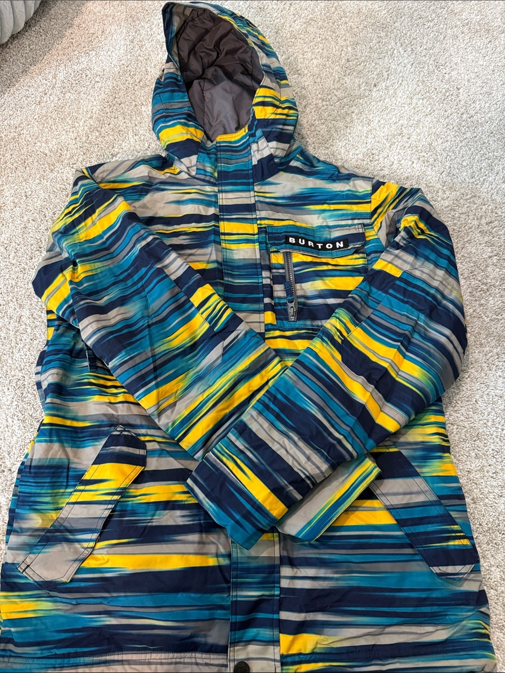 Burton men's Striped Hooded Jacket in Blue/Yellow